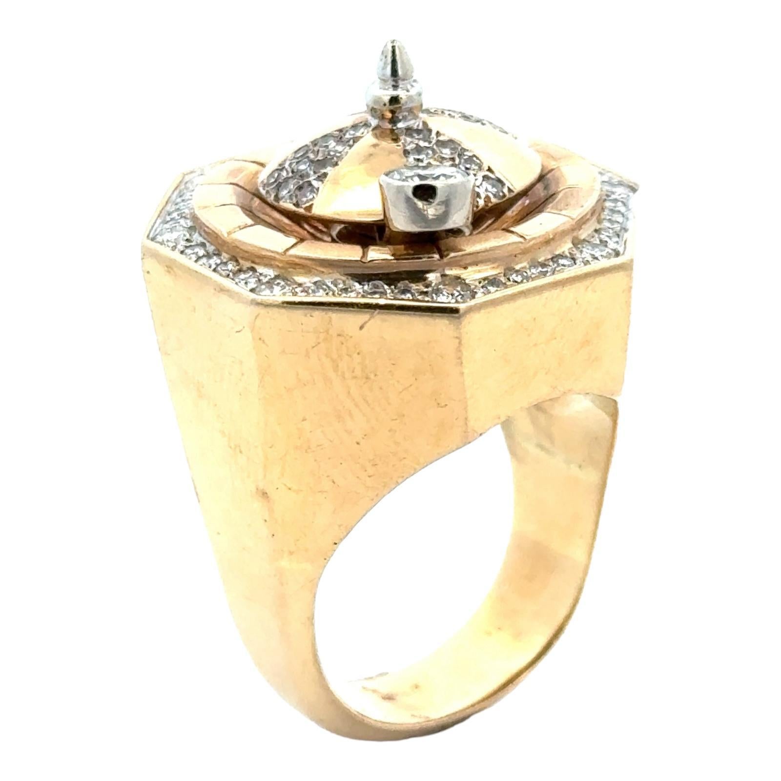 Diamant 18 Karat Gelbgold Roulette Rad Spinner-Ring Unisex mit Diamant im Zustand „Hervorragend“ im Angebot in Boca Raton, FL