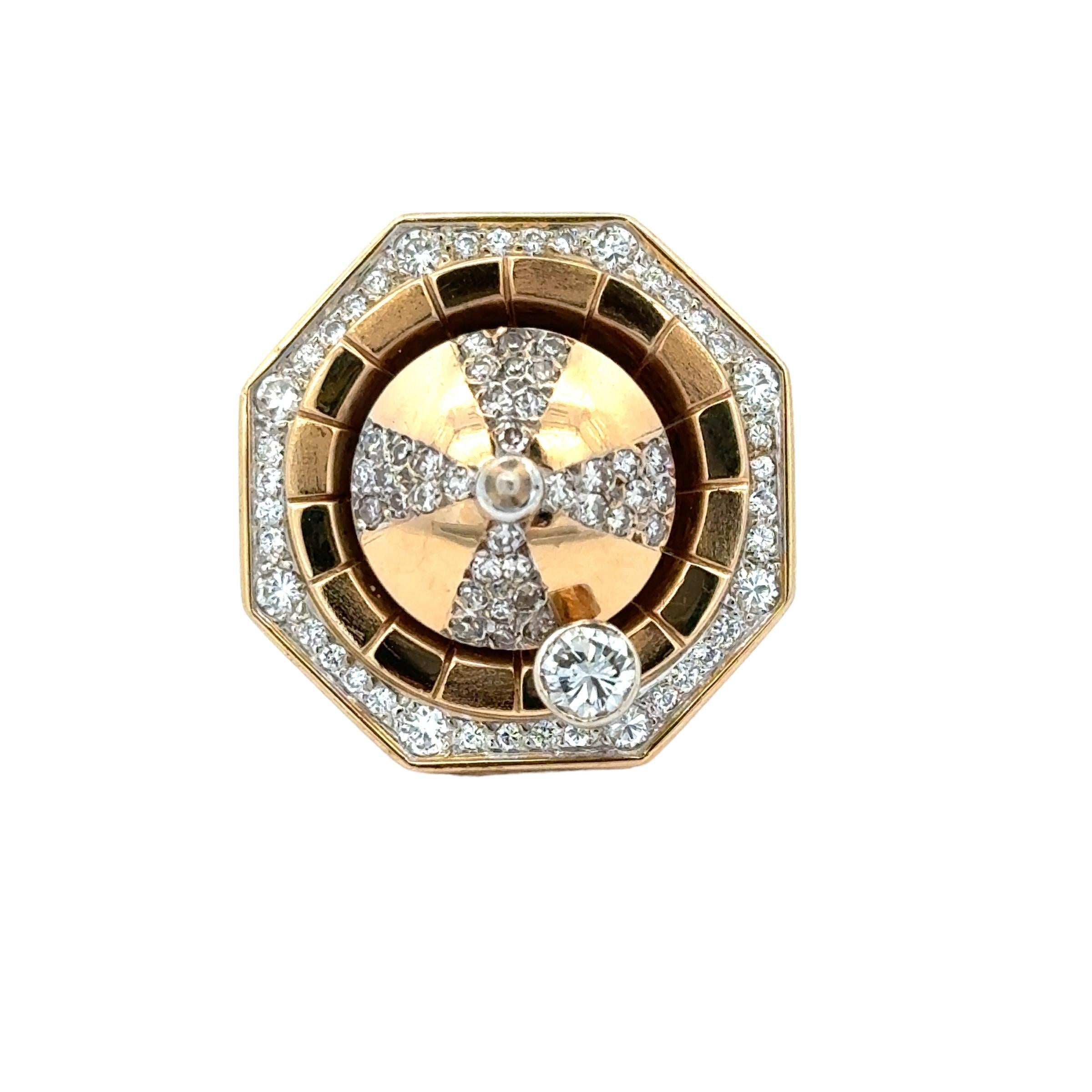 Diamond 18 Karat Yellow Gold Roulette Wheel Spinner Ring Unisex For Sale 2