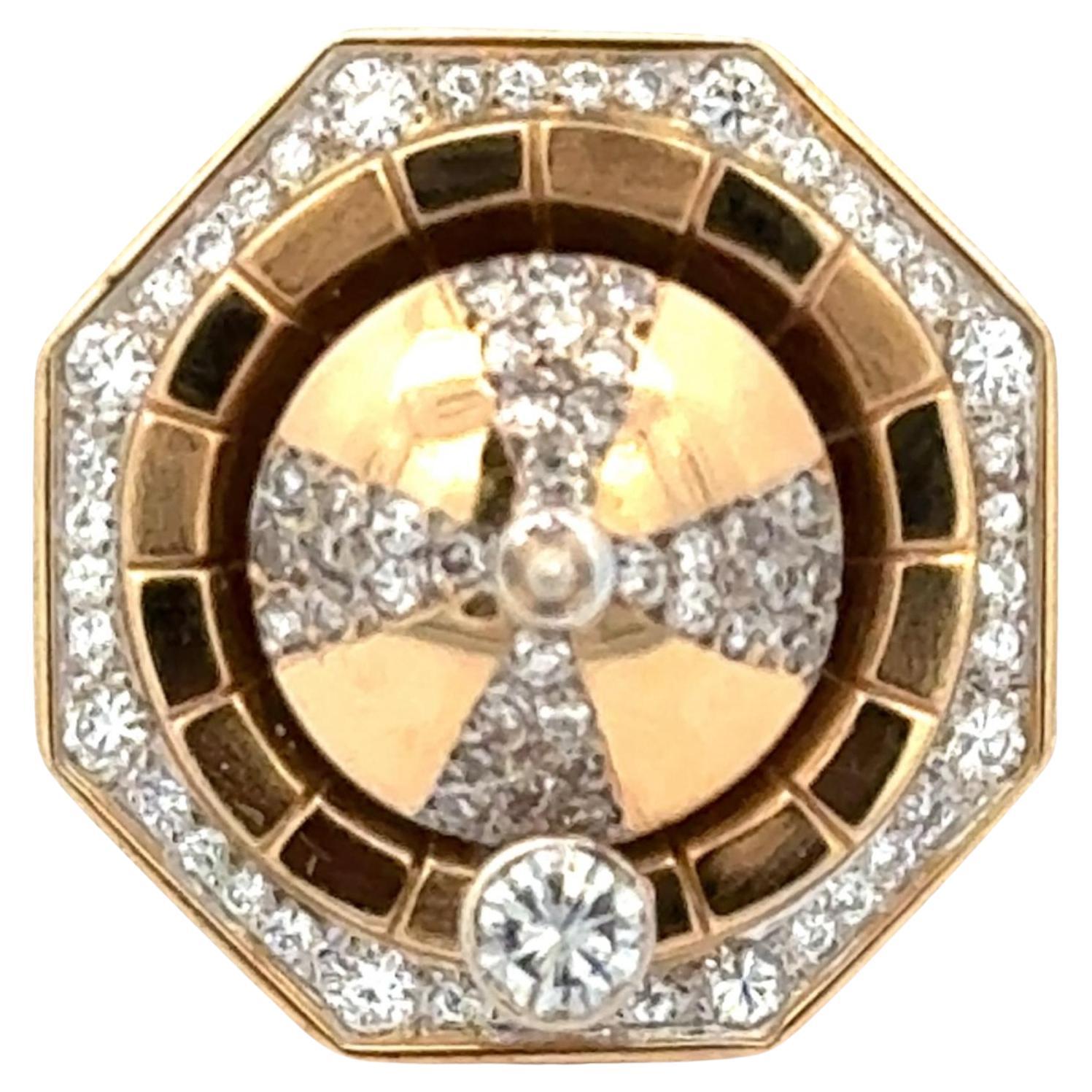 Diamant 18 Karat Gelbgold Roulette Rad Spinner-Ring Unisex mit Diamant im Angebot