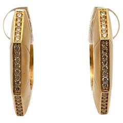 Diamond 18 Karat Yellow Gold Satin Finish Octagonal Hoop Earrings