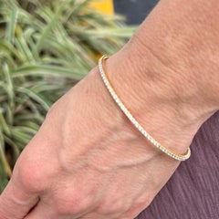 Diamond 18 Karat Yellow Gold Stackable Thin Bangle Bracelet Flexible
