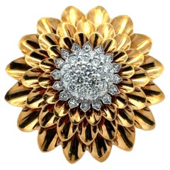 Diamond 18 Karat Yellow Gold Starburst Pin By Designer George Schuler