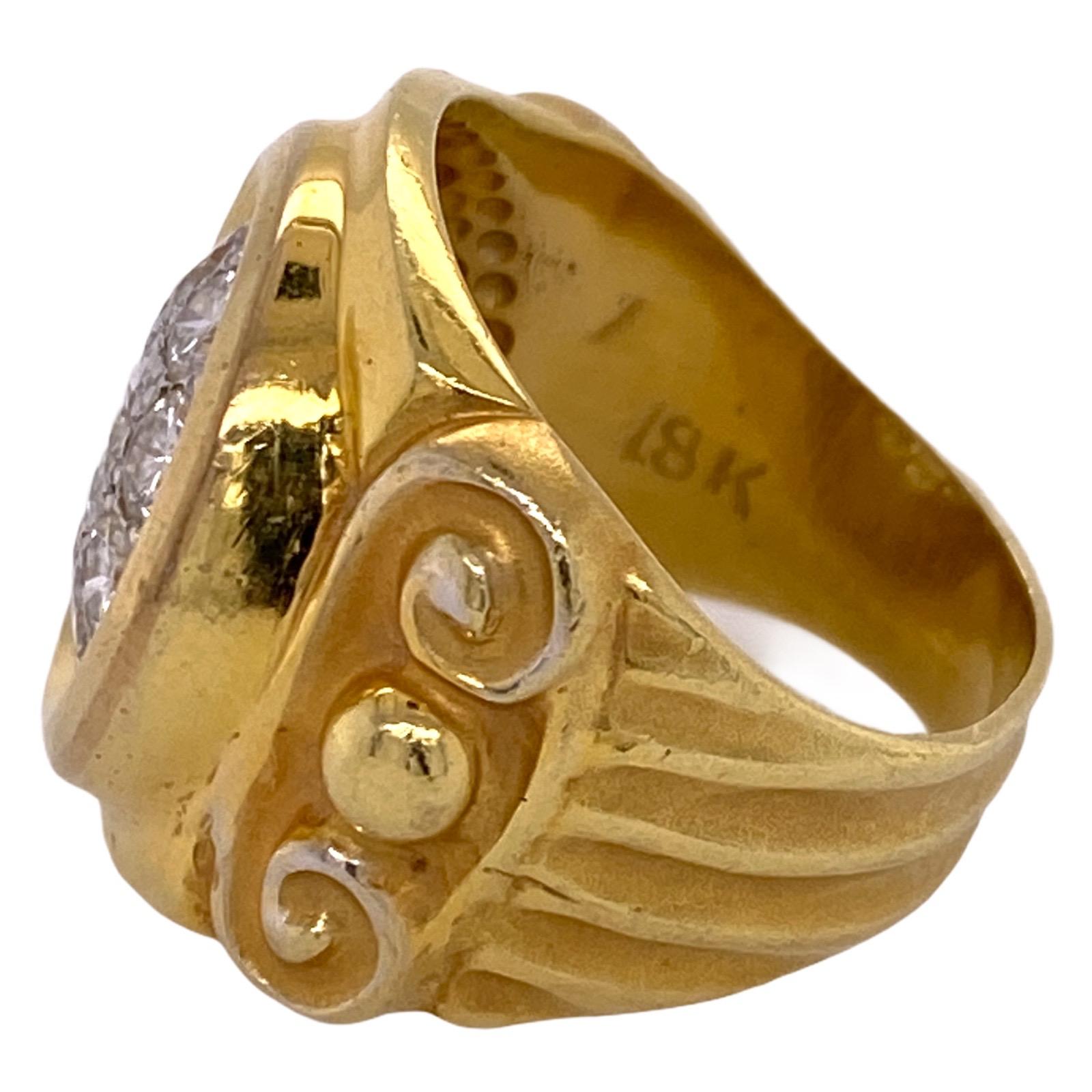 Modern Round Brilliant Diamond 18 Karat Yellow Gold Vintage Etruscan Style Vintage Ring For Sale