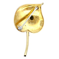 Diamond 18 Karat Yellow Gold Vintage Leaf Brooch Pin