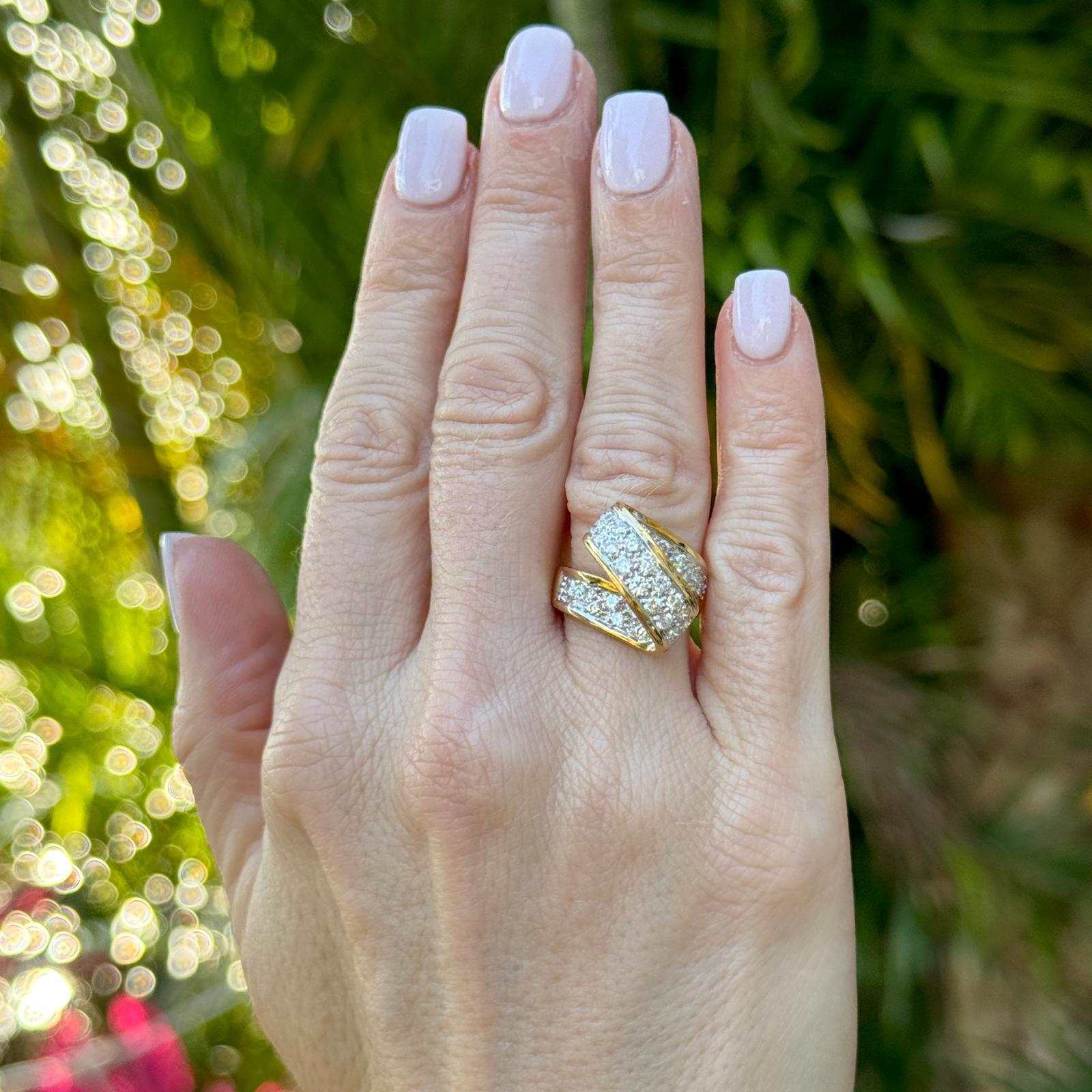 Diamant 18 Karat Gelbgold Vintage Bandring mit Diamanten (Rundschliff)