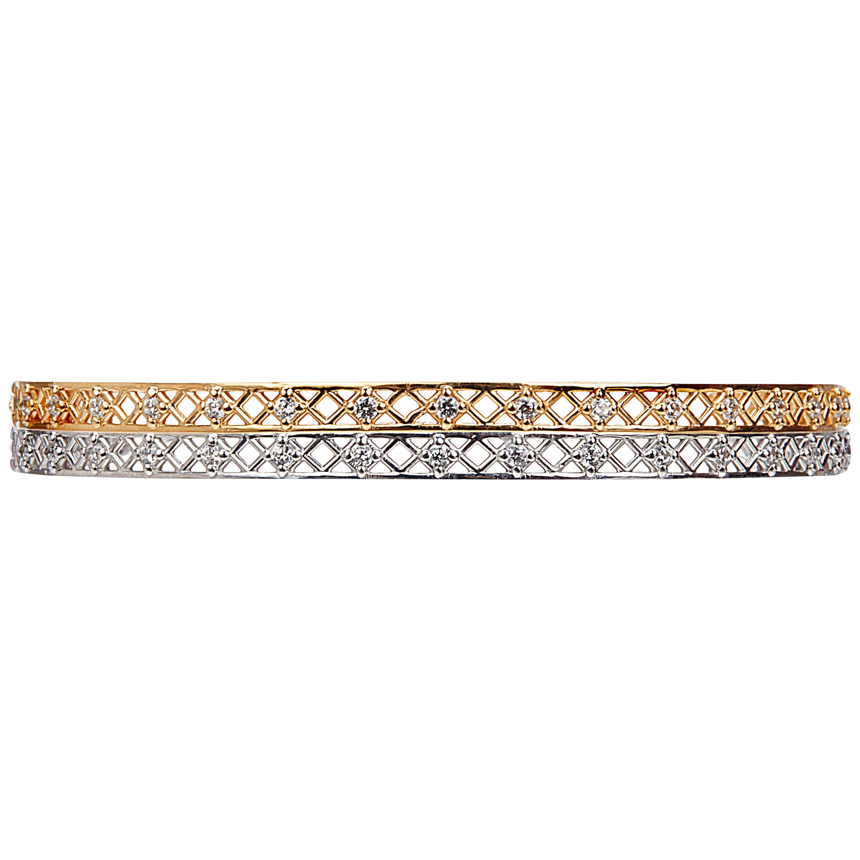 Yemyungji Diamond 18 Karat Yellow Gold White Gold Bangle Bracelet Set For Sale