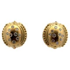 Vintage Diamond 18 Karat Yellow Satin Finish Gold Etruscan Style Leverback Earrings