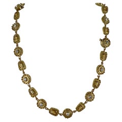 Diamond 18 Karat Yellow Satin Gold Link Necklace Bracelet Combo Set
