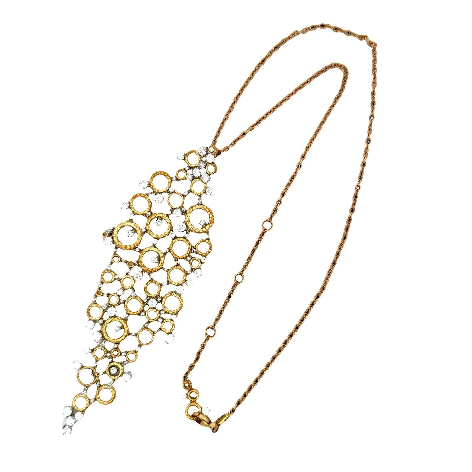 Moderne Collier pendentif bulles flottantes en or jaune et blanc 18 carats avec diamants en vente