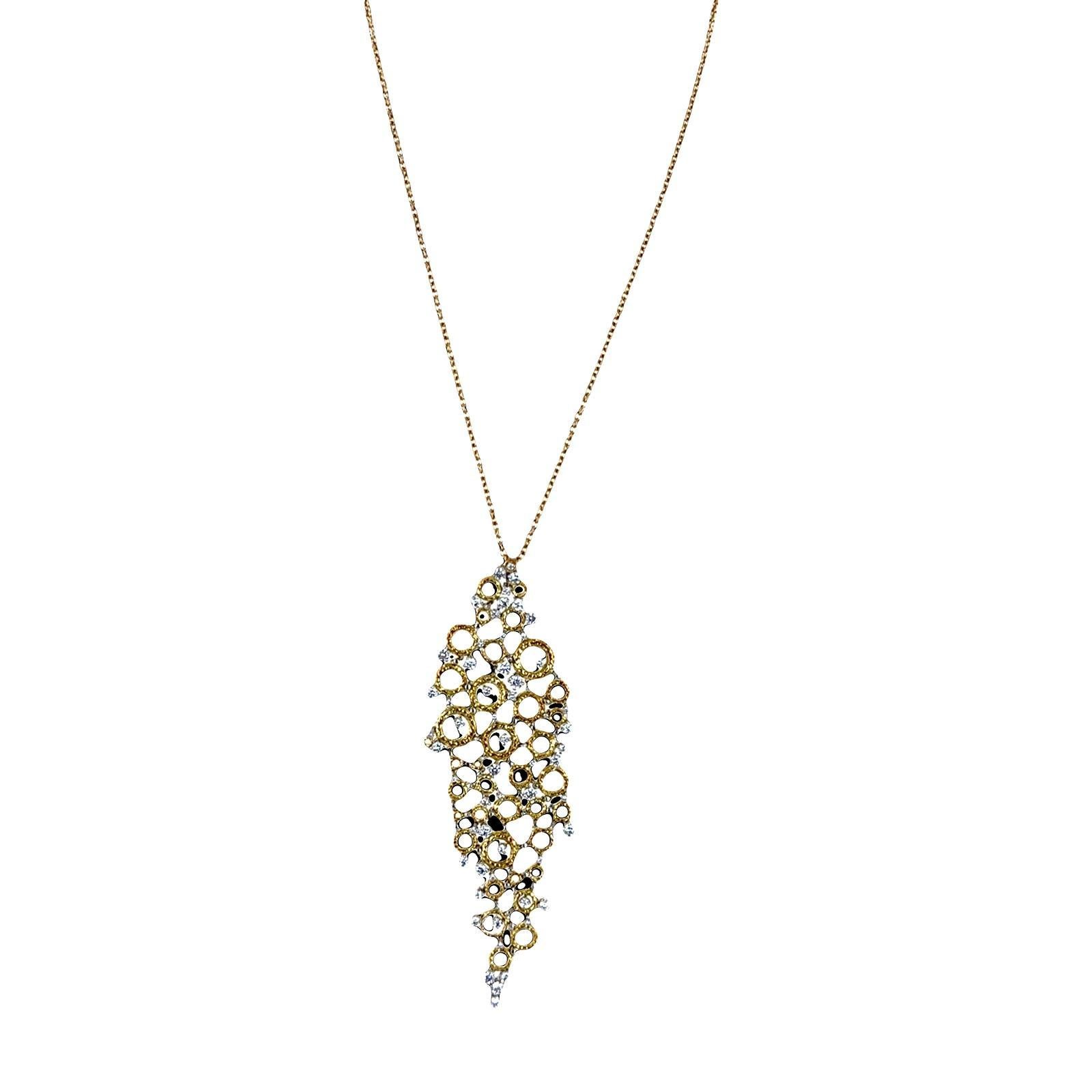 Taille brillant Collier pendentif bulles flottantes en or jaune et blanc 18 carats avec diamants en vente