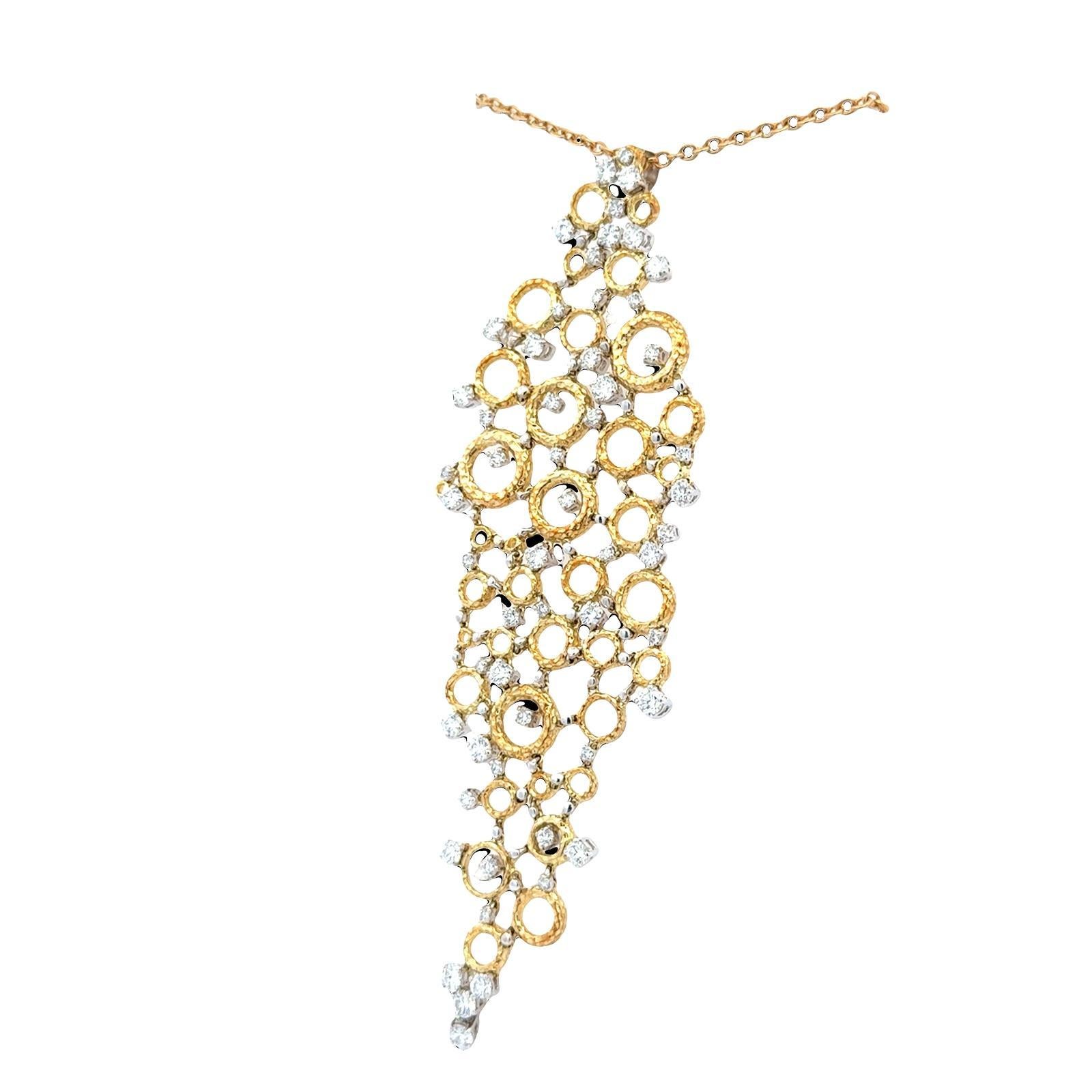 Collier pendentif bulles flottantes en or jaune et blanc 18 carats avec diamants Pour femmes en vente