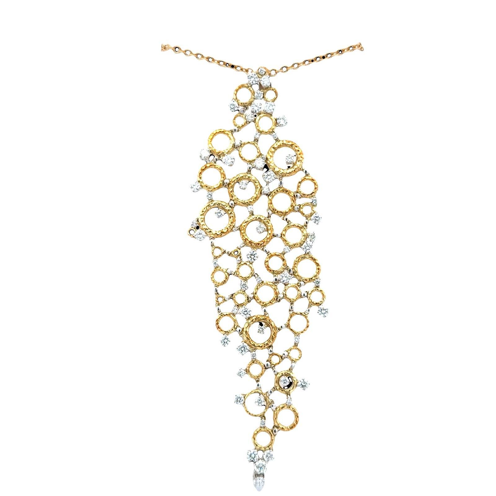 Collier pendentif bulles flottantes en or jaune et blanc 18 carats avec diamants en vente 2