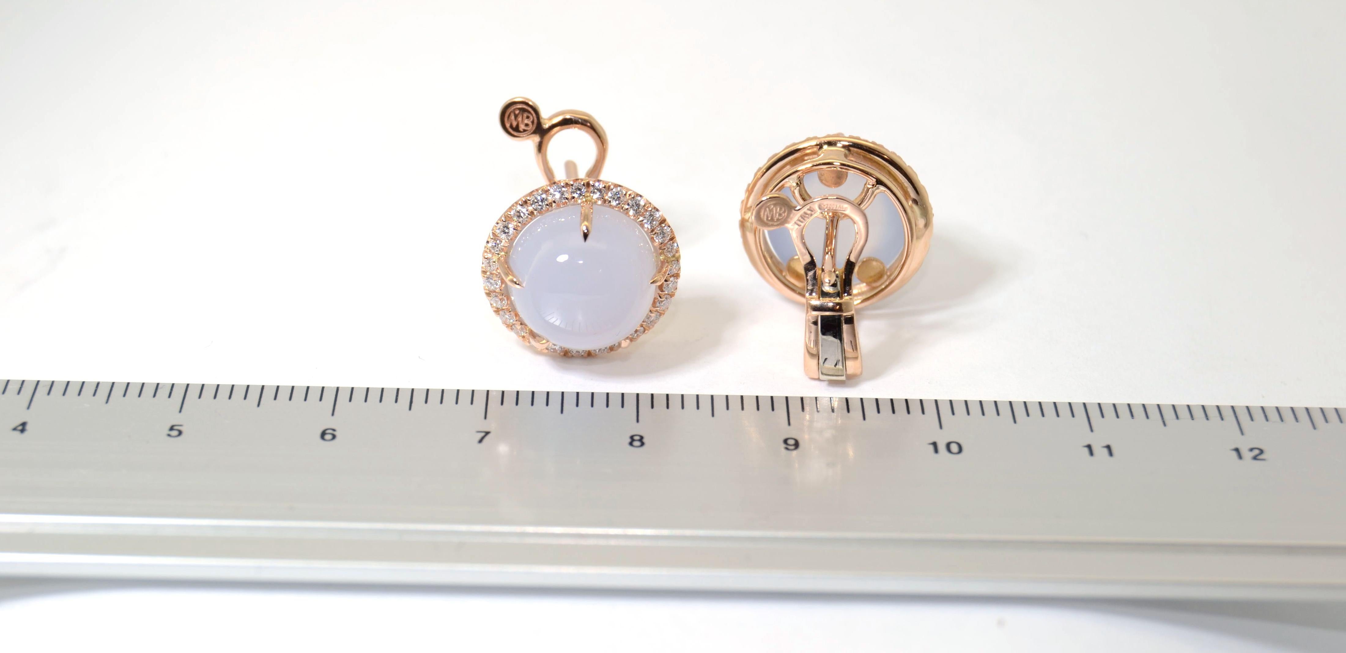 Ohrringe aus 18 Karat Roségold mit Chalcedon und Diamant (Zeitgenössisch)
