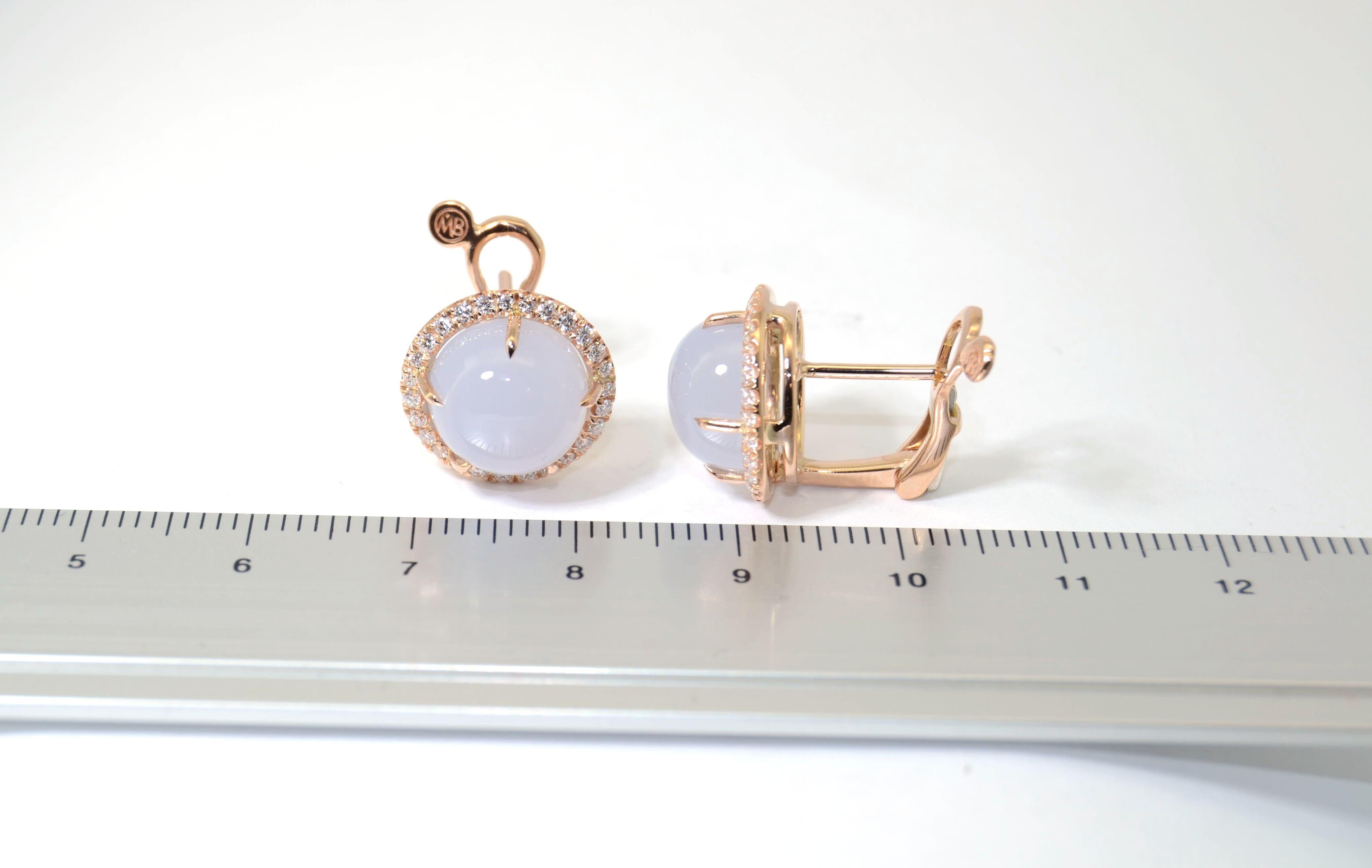 Contemporary  Chalcedony Diamond 18 Kt Rose Gold Earrings For Sale