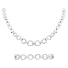 Diamond 18ct White Gold Circular Link Necklace and Bracelet Set
