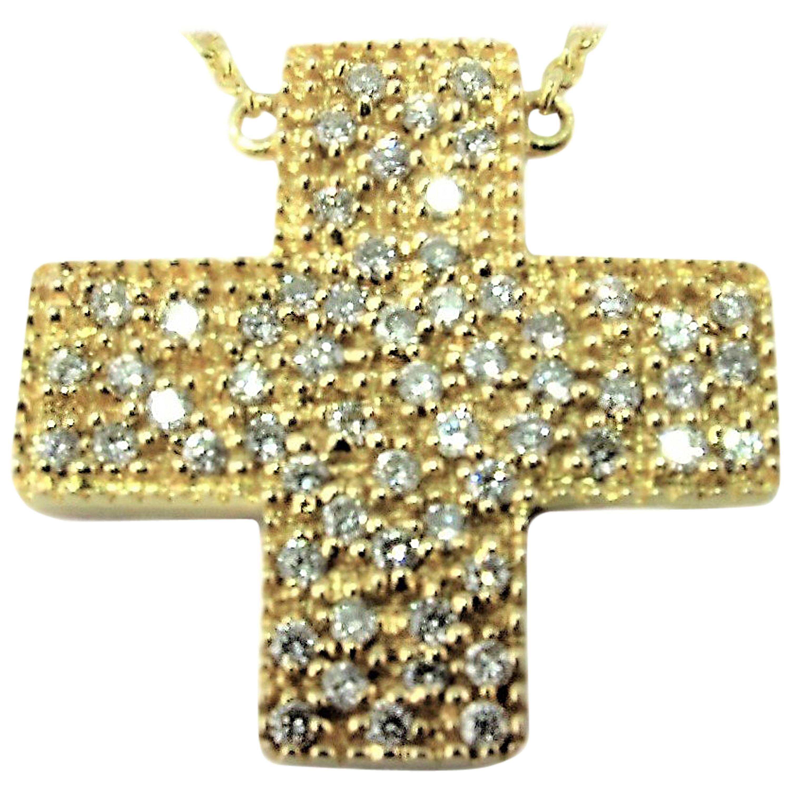 Contemporary Diamond LOVE Gold Cross Pendant with Magic DIAMOND MESSAGE of LOVE For Sale