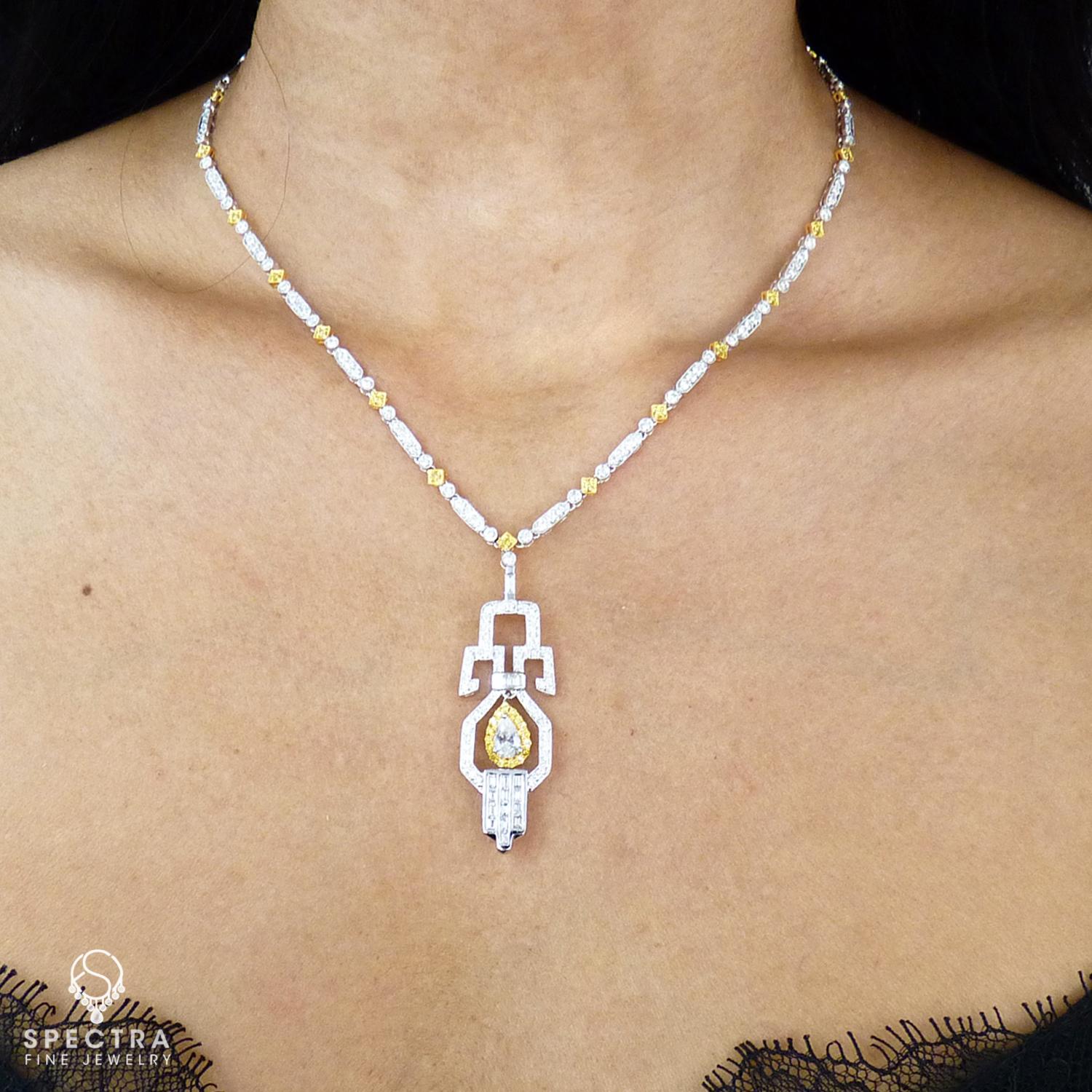 Mixed Cut Contemporary Art Deco Revival Diamond Lavalier Necklace For Sale