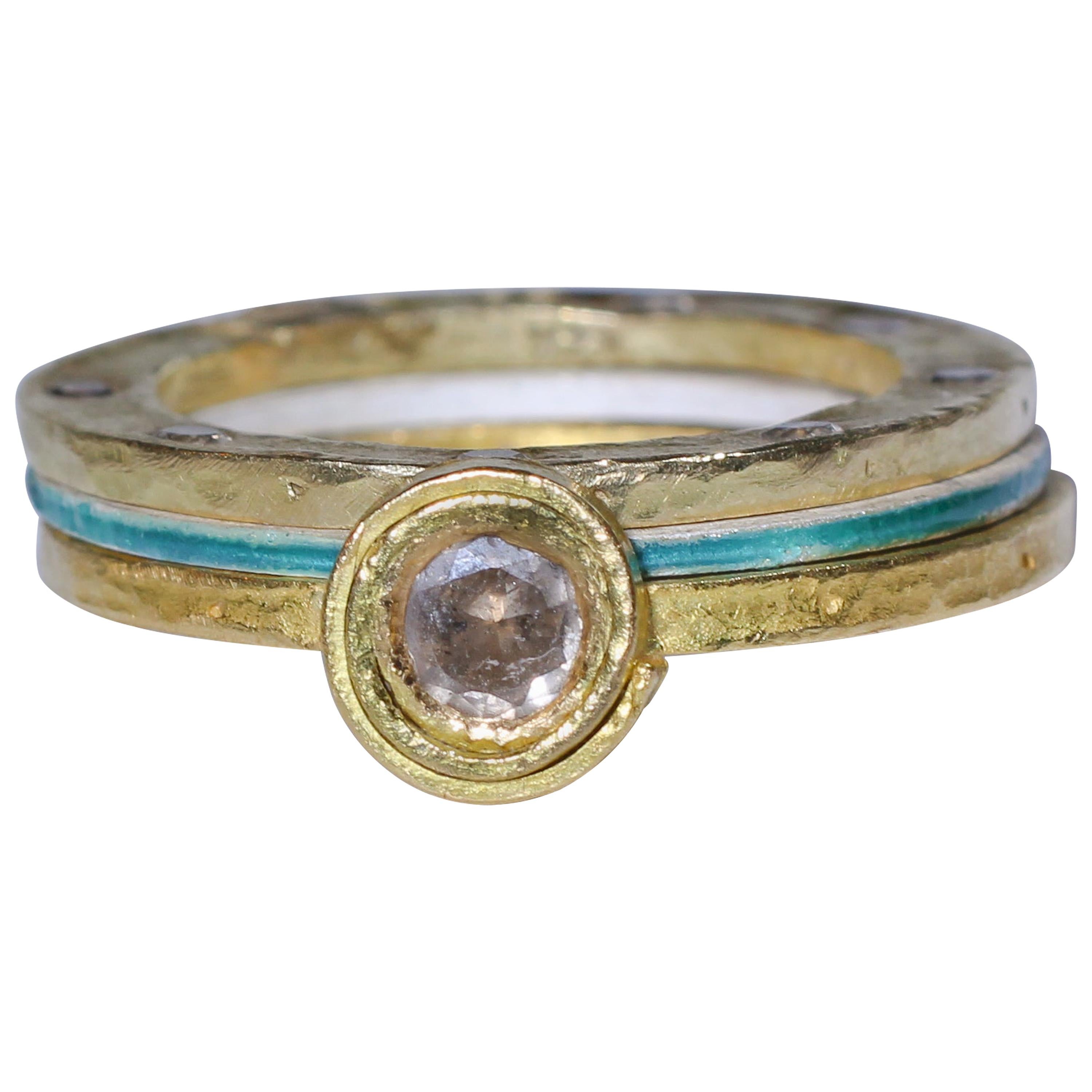 Diamant 18 Karat, 22 Karat Gold Silber Ring Stack #10 Alternativer Ehering