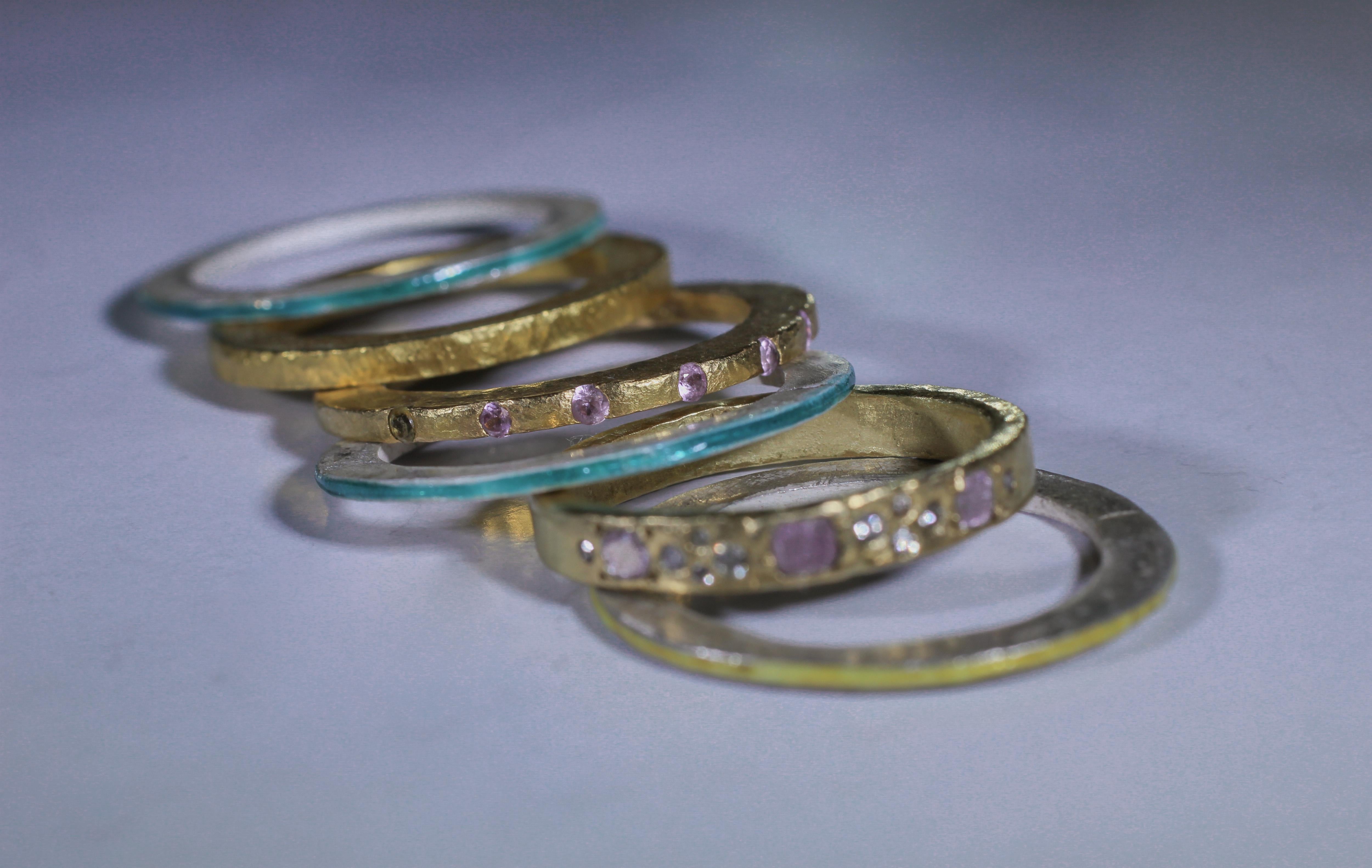 Ausgefallene farbige Diamanten 18K 22K Gold Silber Ring Stack Mode Hochzeitsgeschenk für Sie (Moderne) im Angebot