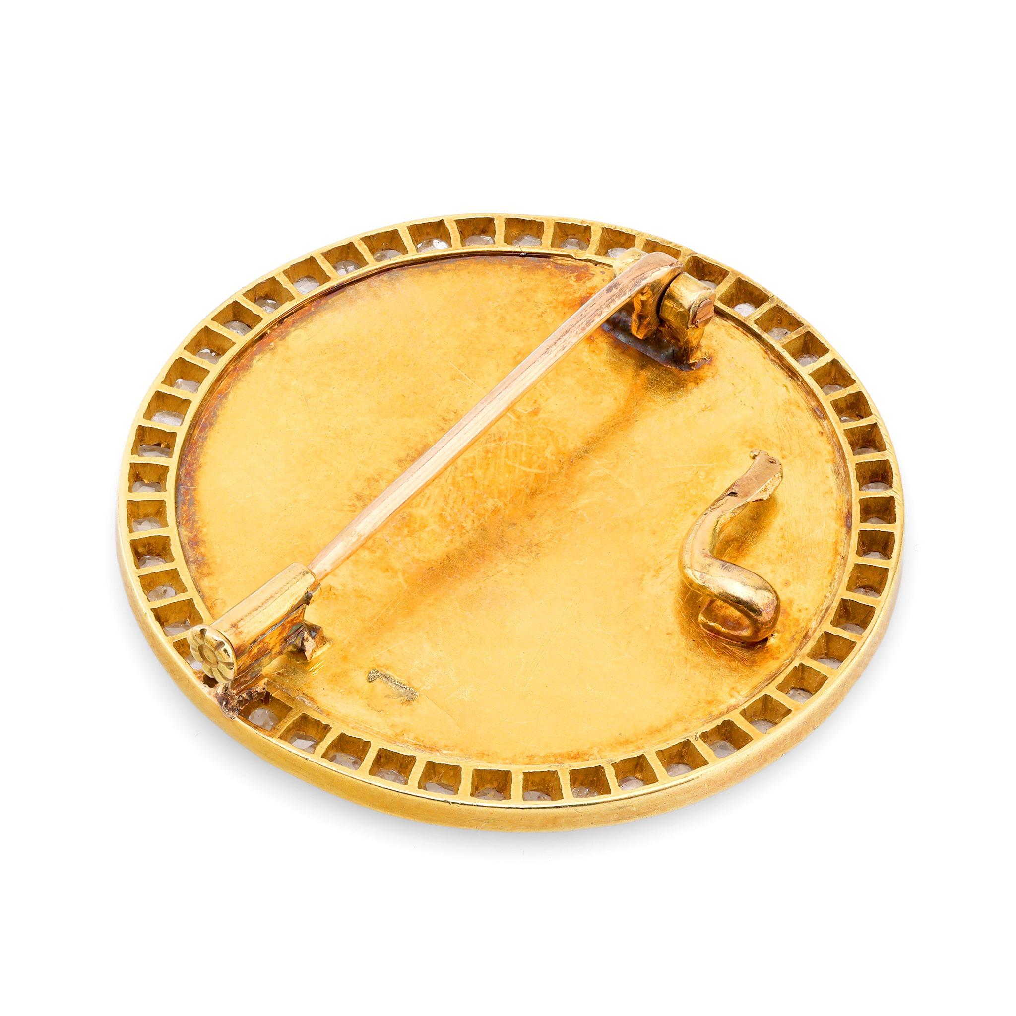 Victorian Diamond 18k gold depicting French lady liberty coin brooch