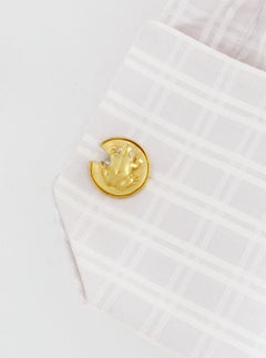 Diamond 18k Gold FROG AND WATER LILY LEAF Cufflinks by John Landrum Bryant