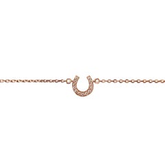 Used 18 Karat Solid Yellow Gold White Diamond Horse Shoe Charm Chain Bracelet Bangle 