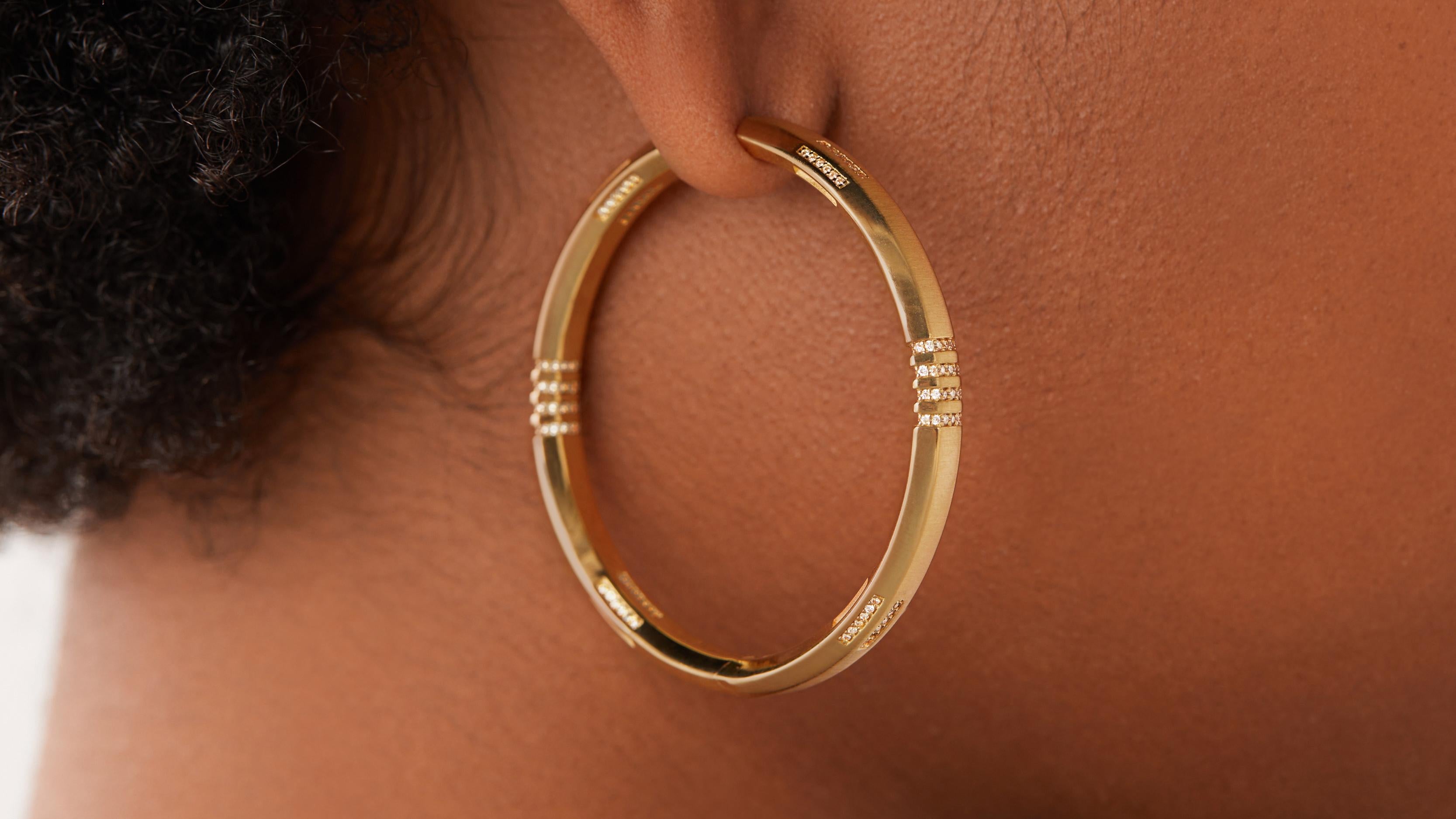 Artist Heart The Stones by Halle Millien Diamond and 18K Gold Inside Outside Hoops For Sale