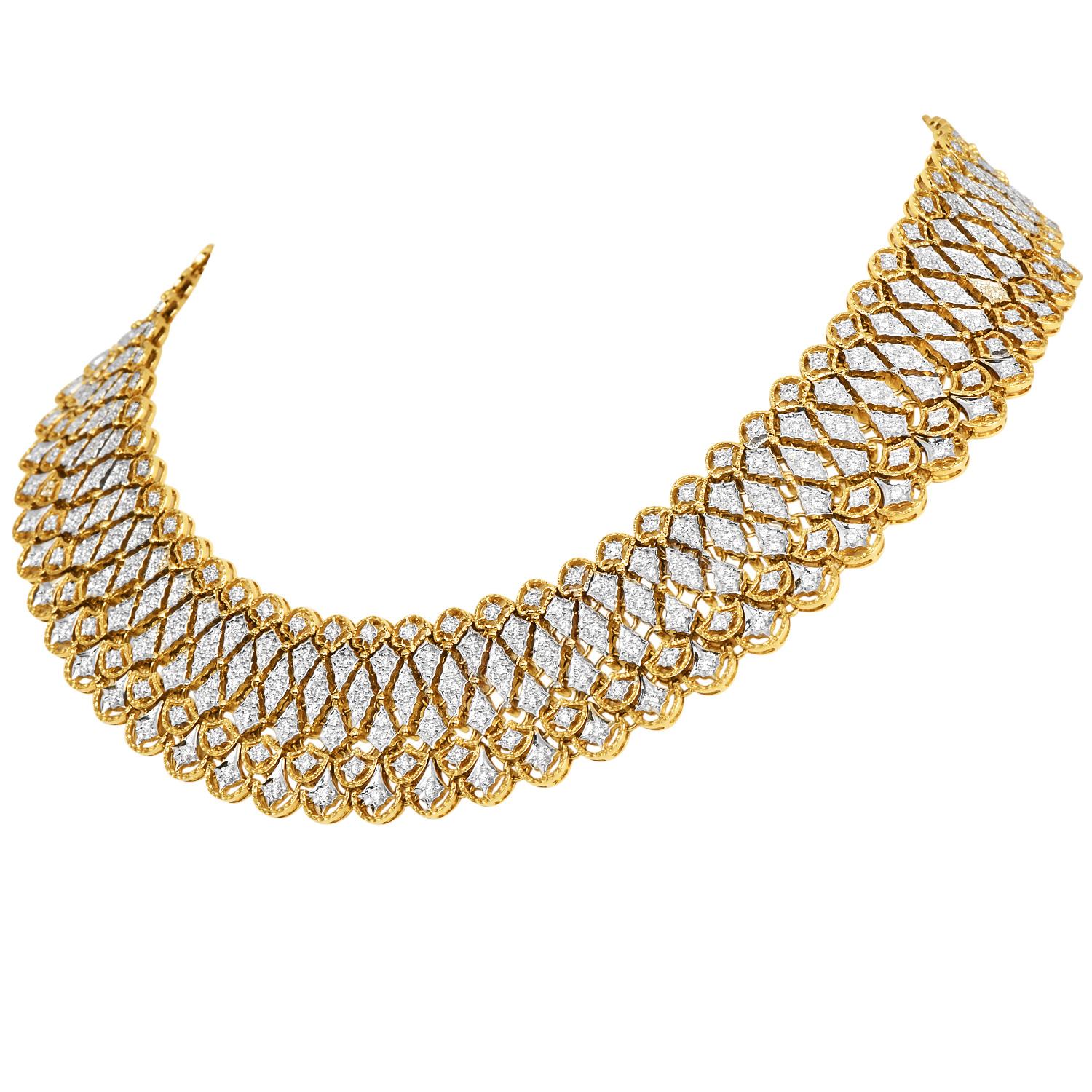 Retro Diamond 18K Gold Mesh Choker Statement Necklace