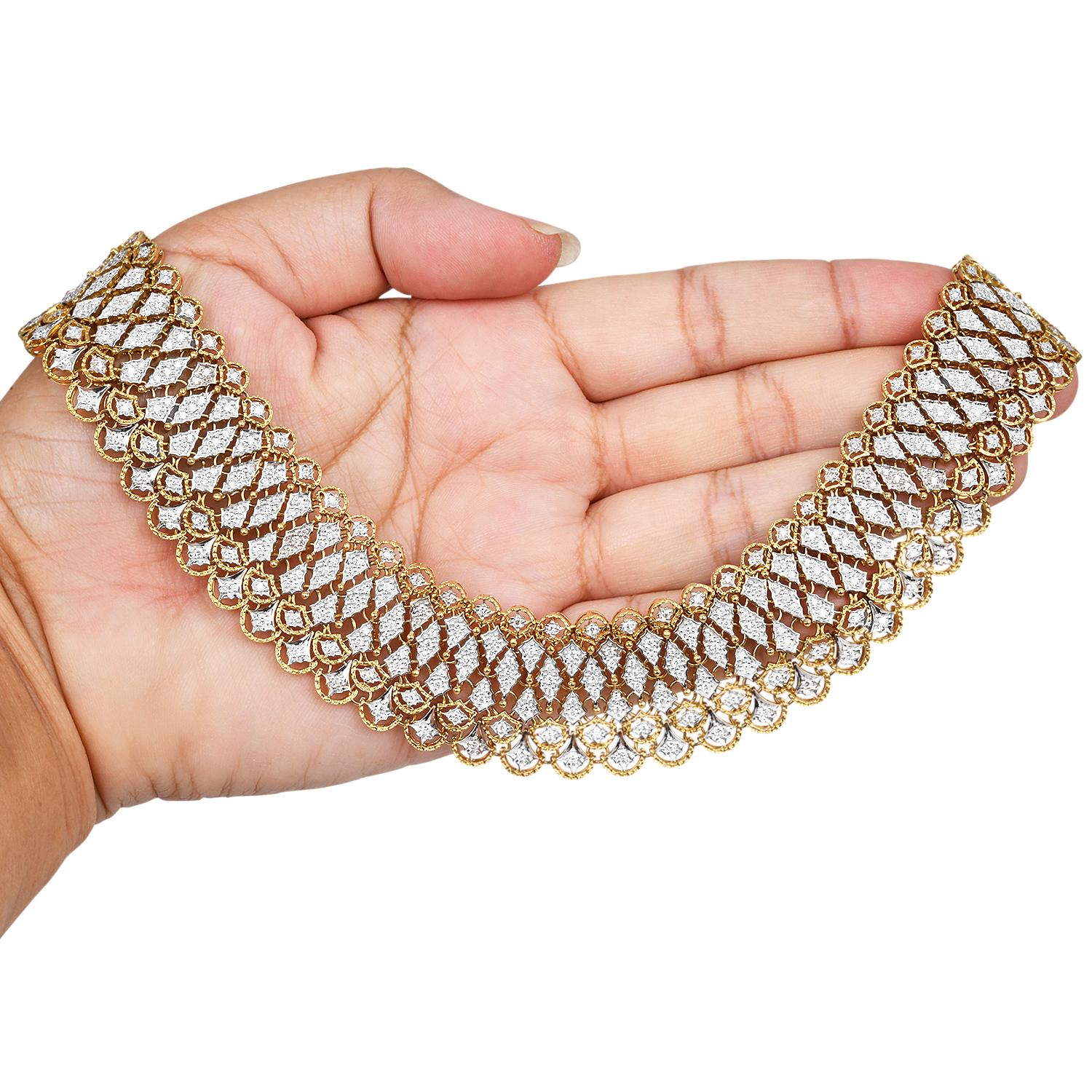 Diamond 18K Gold Mesh Choker Statement Necklace 1