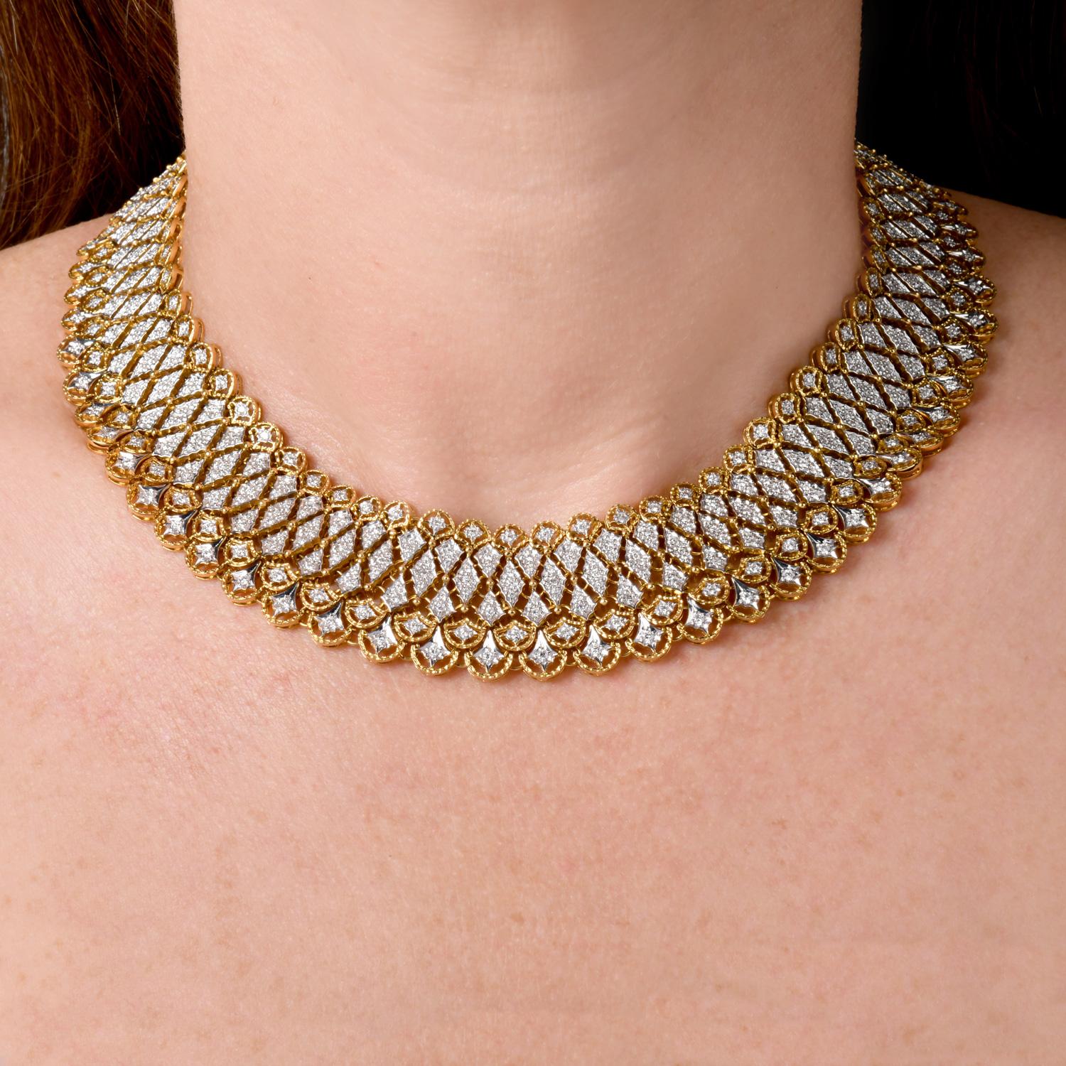 Diamond 18K Gold Mesh Choker Statement Necklace 2