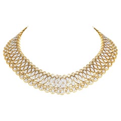 Diamant 18 Karat Gold Mesh Choker Statement-Halskette mit Diamanten 