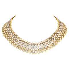 Vintage Diamond 18K Gold Mesh Choker Statement Necklace 