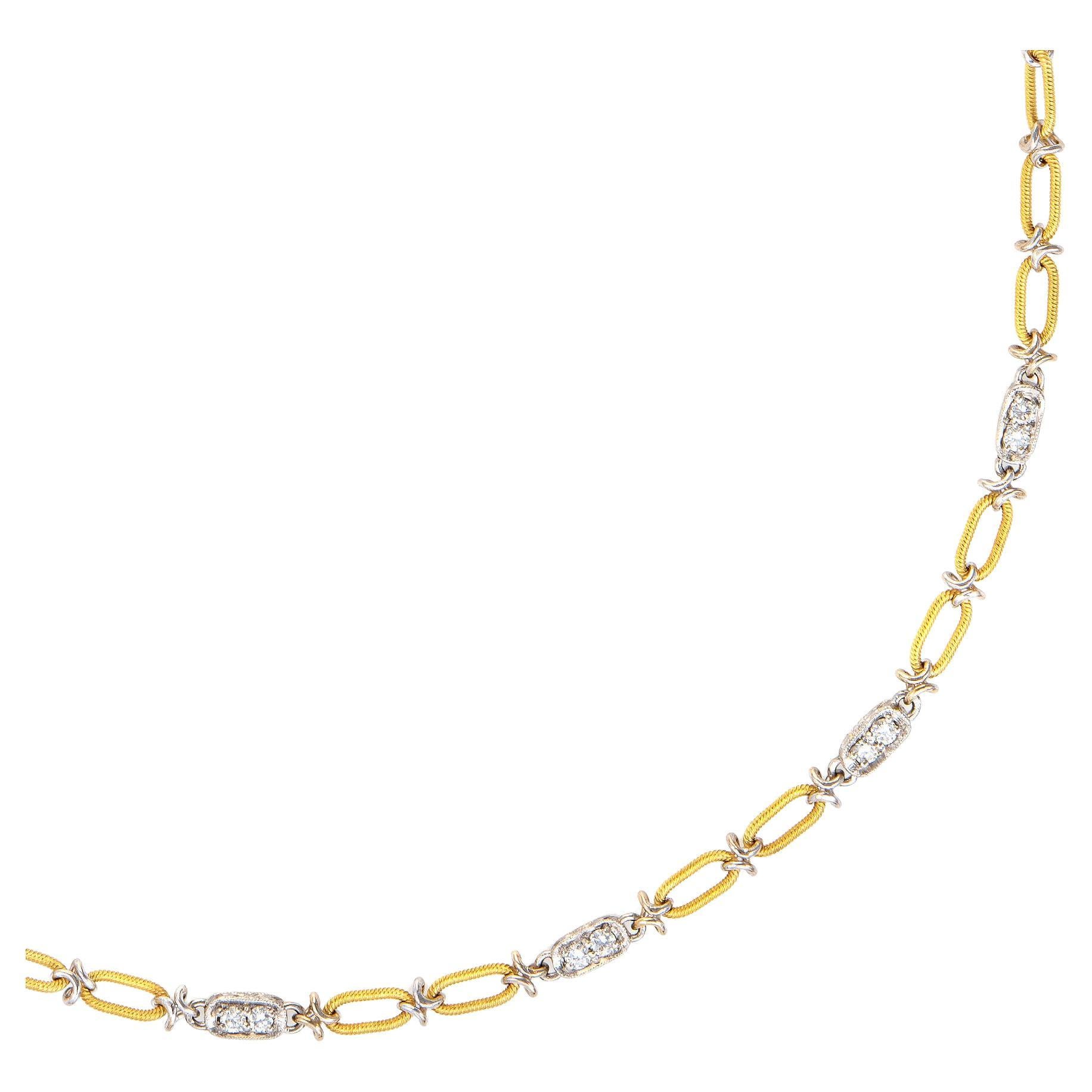 Diamond 18k Gold Platinum Necklace Textured Vintage Fine Estate Jewelry