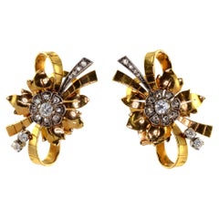 Diamond 18k Gold Vintage Clip Earrings