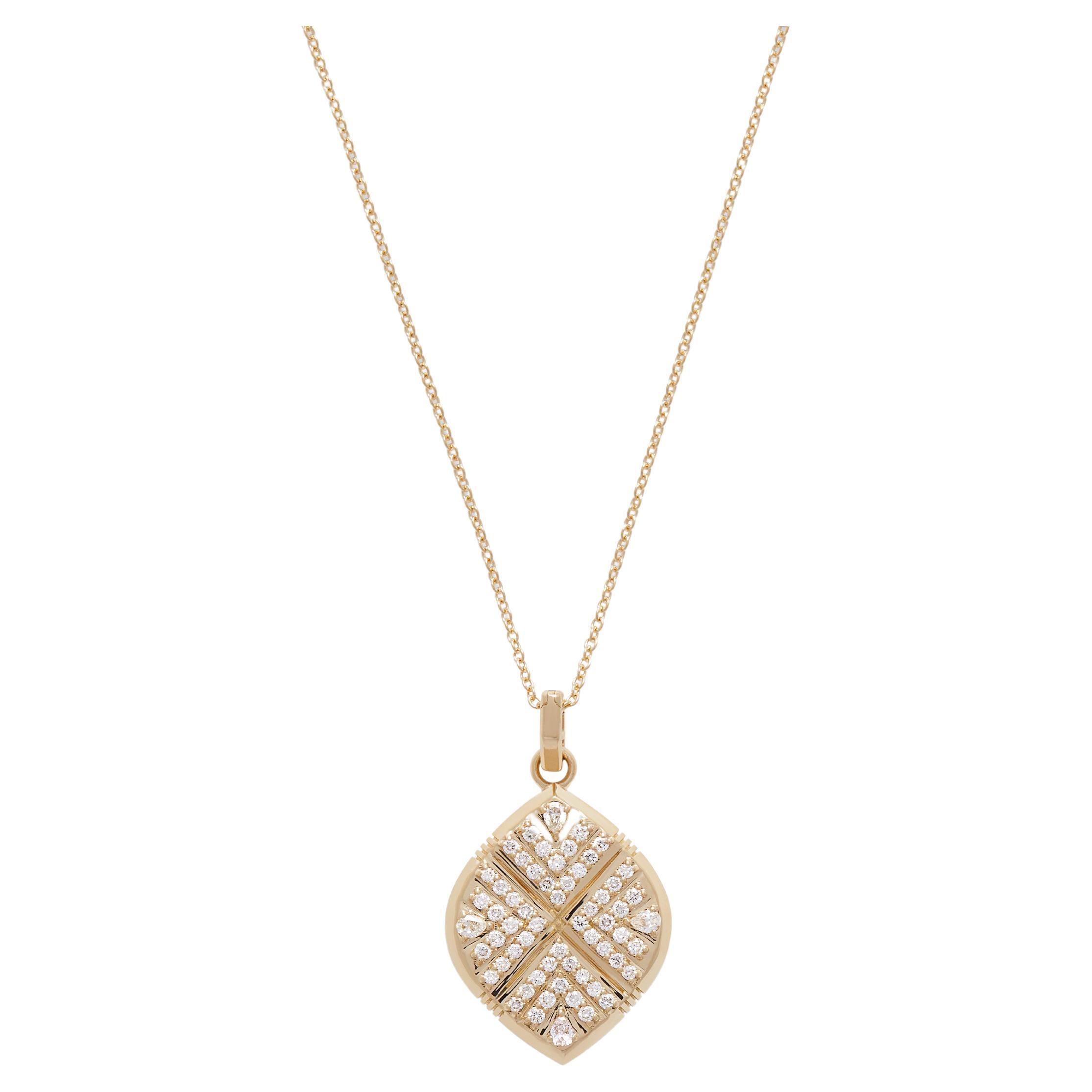 Heart The Stones by Halle Millien Diamond 18K Gold Shield and Spindle Necklace For Sale