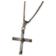Colgante Cruz de Plata de Oro 18k con Diamantes
