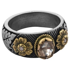 Diamond 18k Gold Silver Hand Engraved Ring