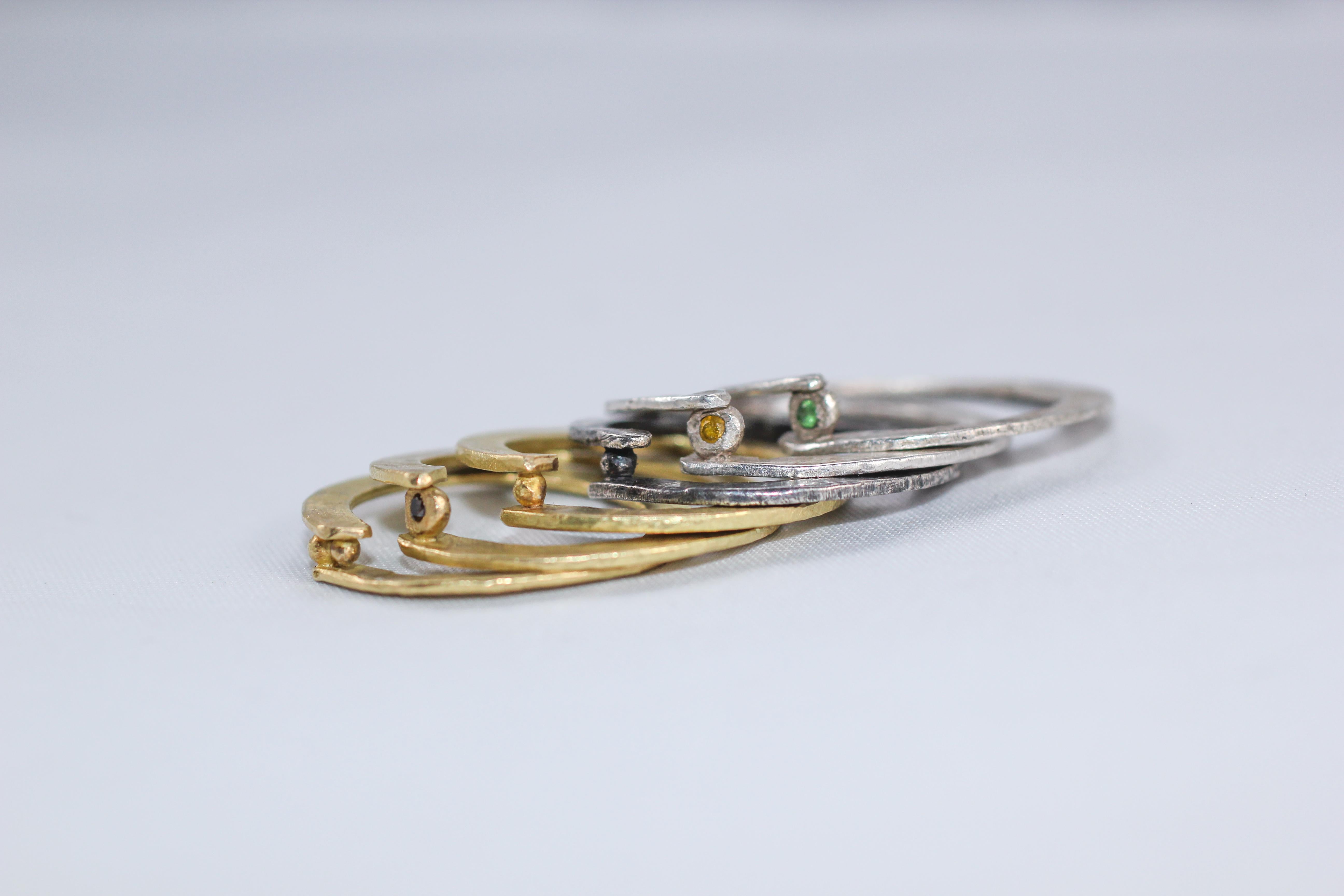 Artisan Diamond 18K Gold Sterling Silver Fashion Band Unisex Ring for Men Women Stack#22 For Sale
