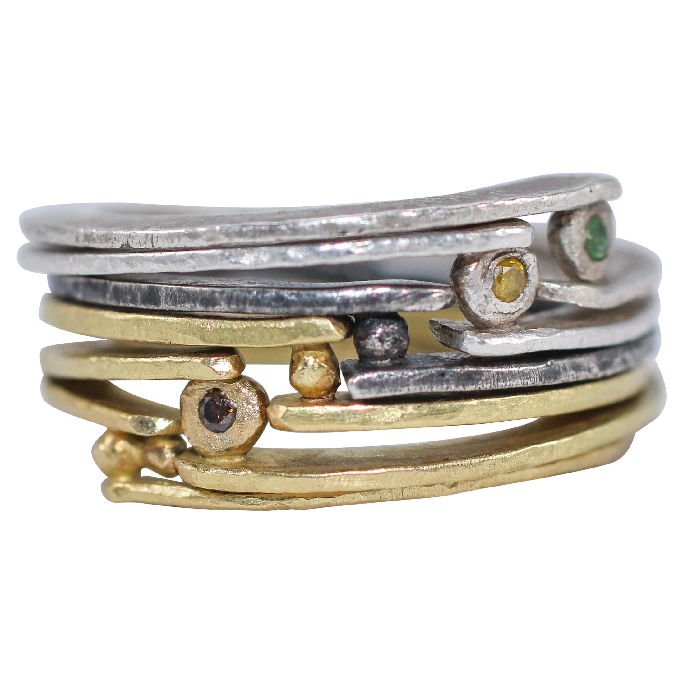 Diamond 18K Gold Sterling Silver Fashion Band Unisex Ring for Men Women Stack#22