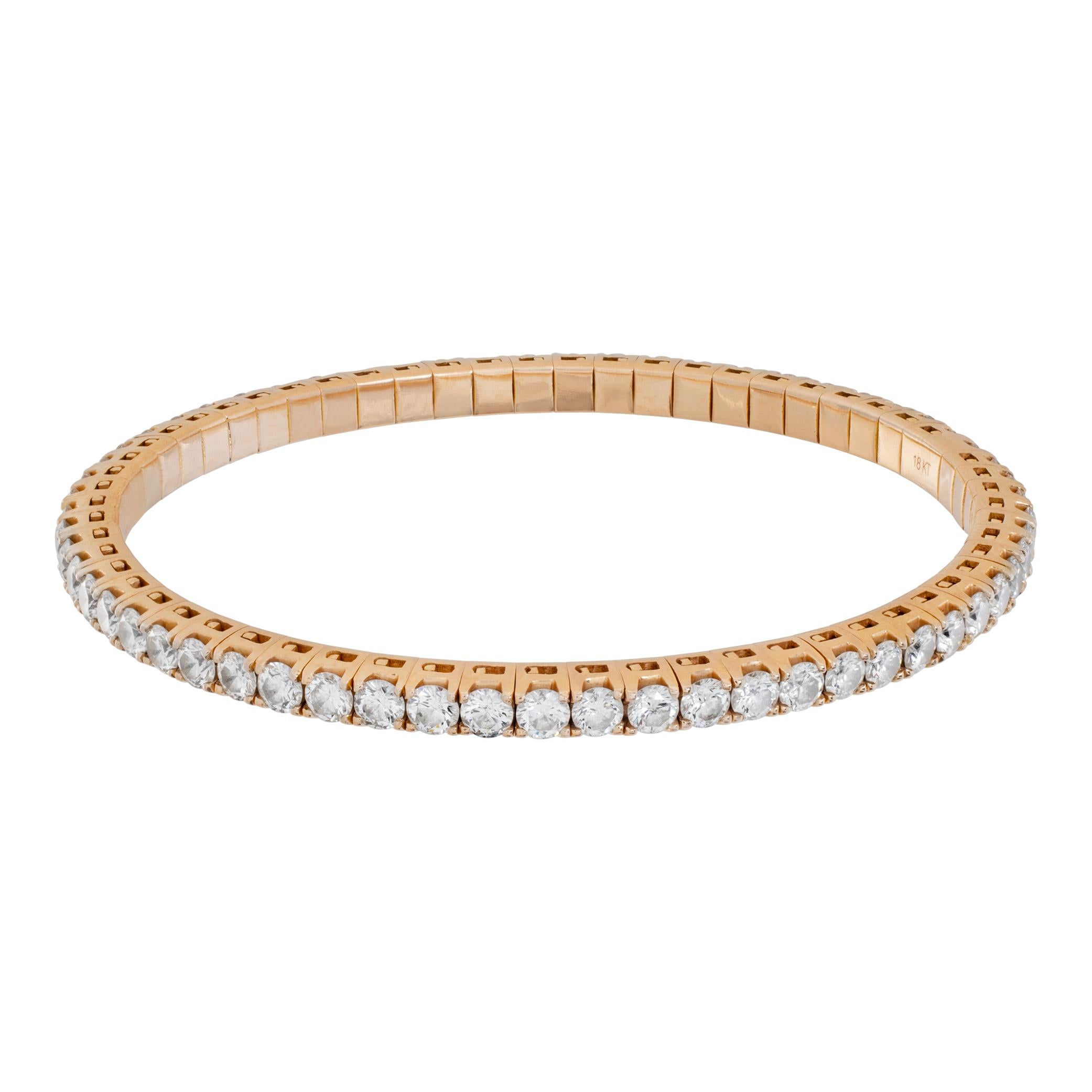 Diamond 18k Rose Gold Bangle Bracelet For Sale