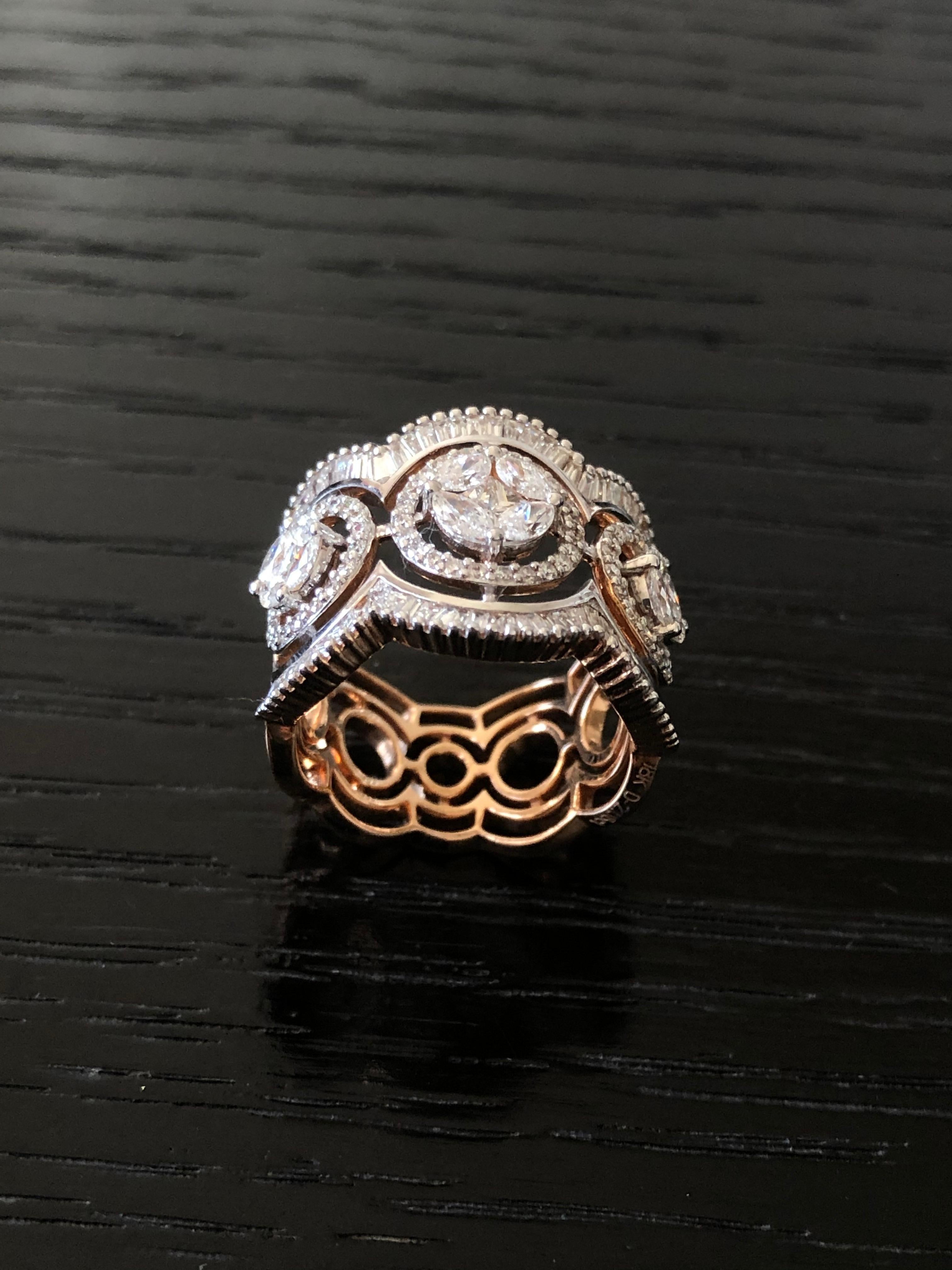 Diamond 18 Karat Rose Gold Cocktail Ring In New Condition In New Delhi, Delhi