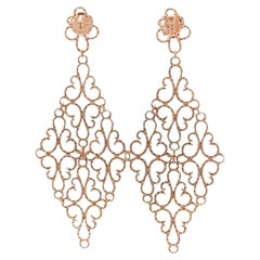 Diamond 18k Rose Gold Filigree Chandelier Earrings