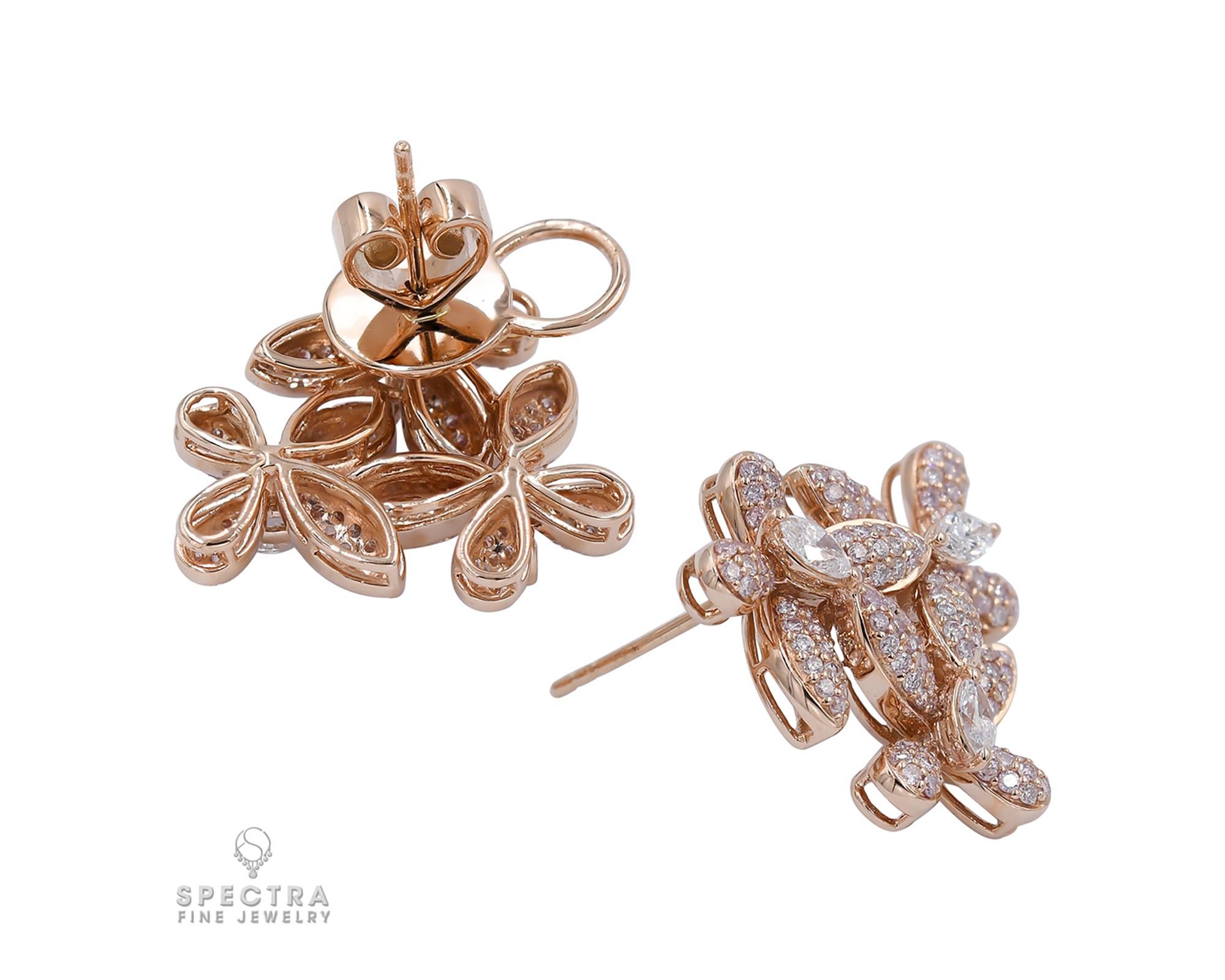 Round Cut Spectra Fine Jewelry, Diamond 18k Rose Gold Flower Earrings