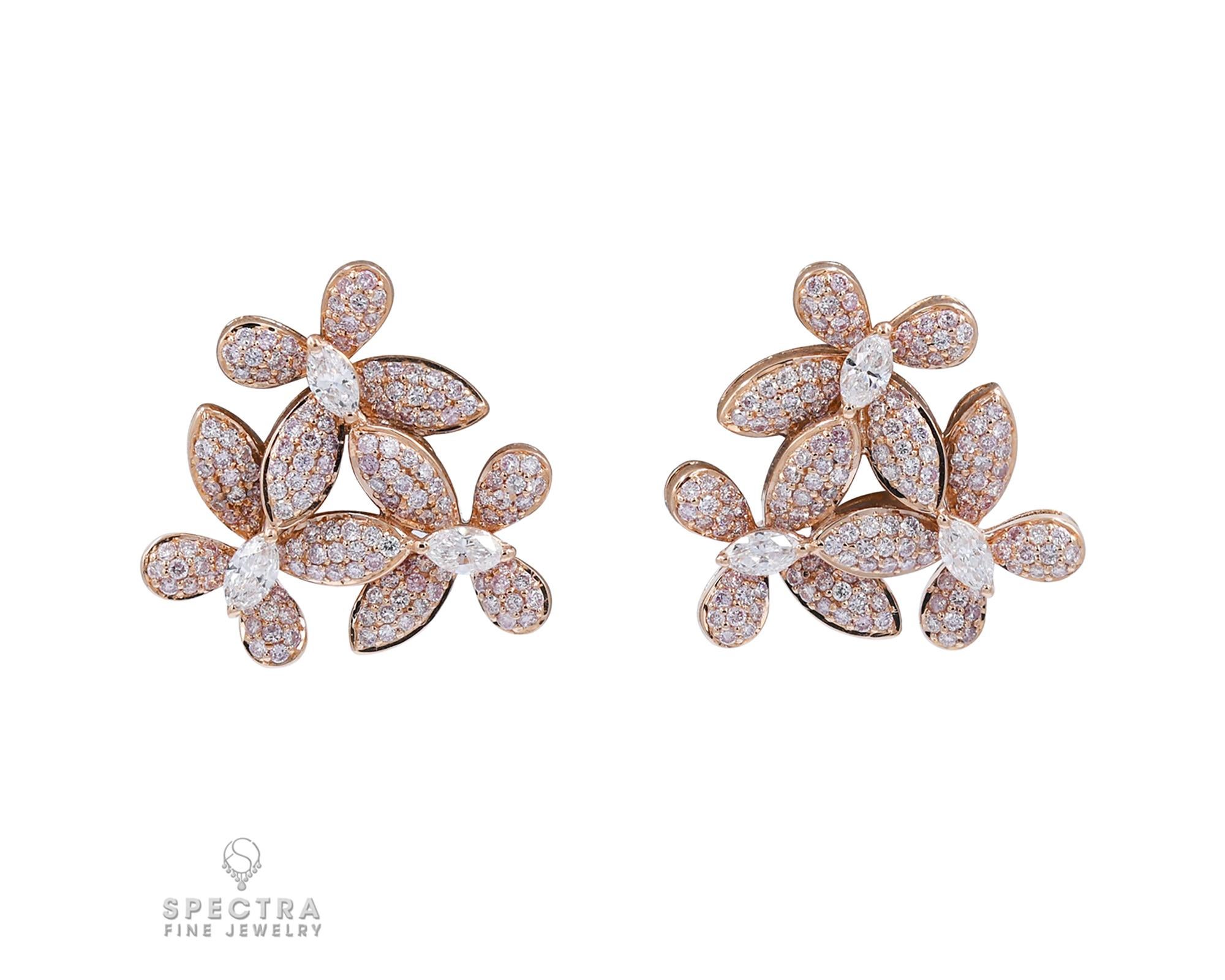 Spectra Fine Jewelry, Diamond 18k Rose Gold Flower Earrings In New Condition In New York, NY