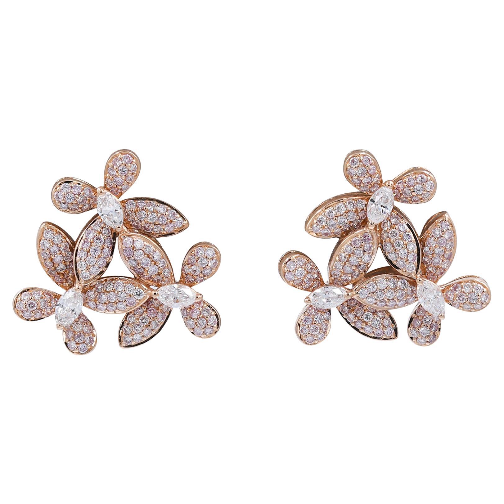 Spectra Fine Jewelry, Diamond 18k Rose Gold Flower Earrings