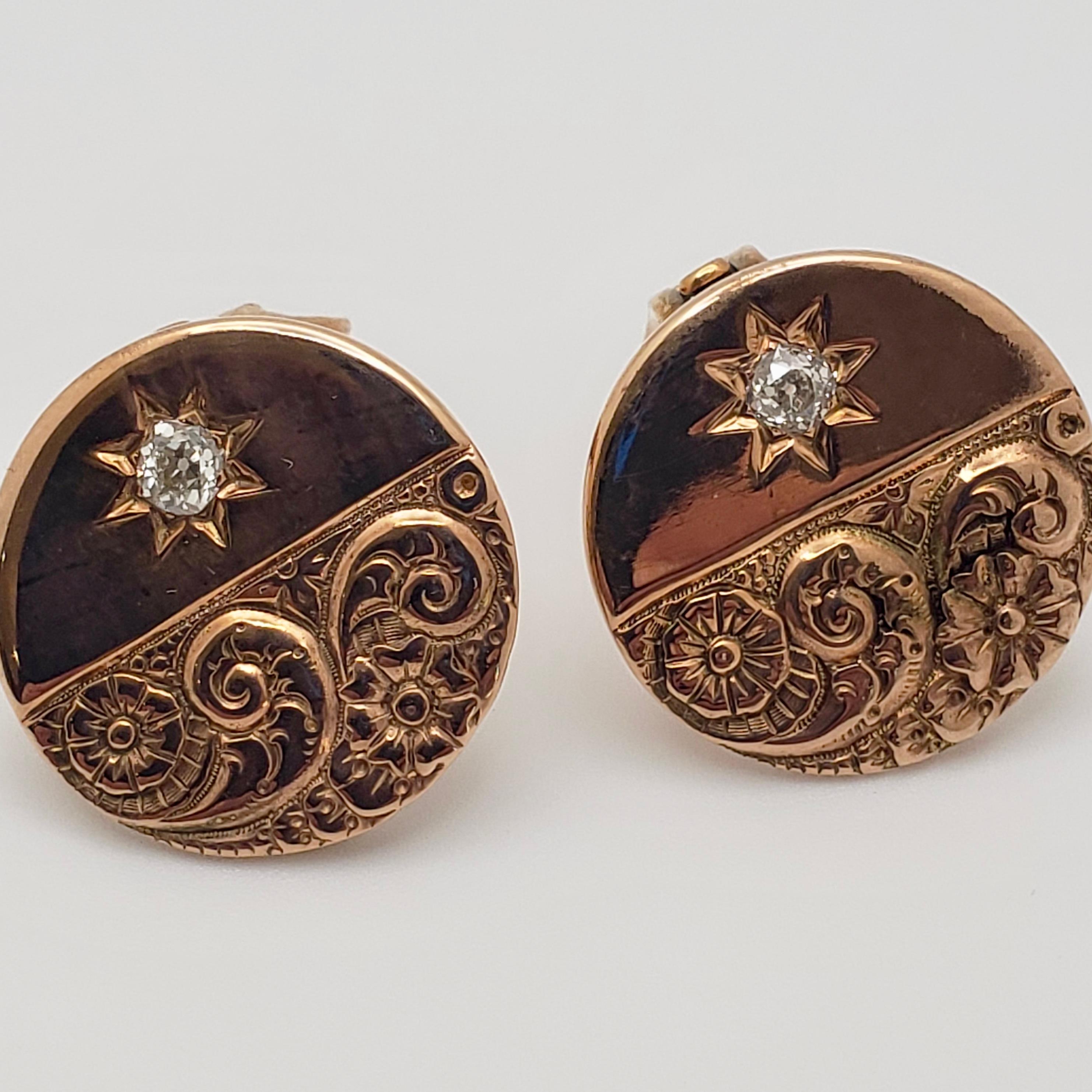 Diamond 18K/14K Rose Gold Hand Carved Earrings For Sale 2