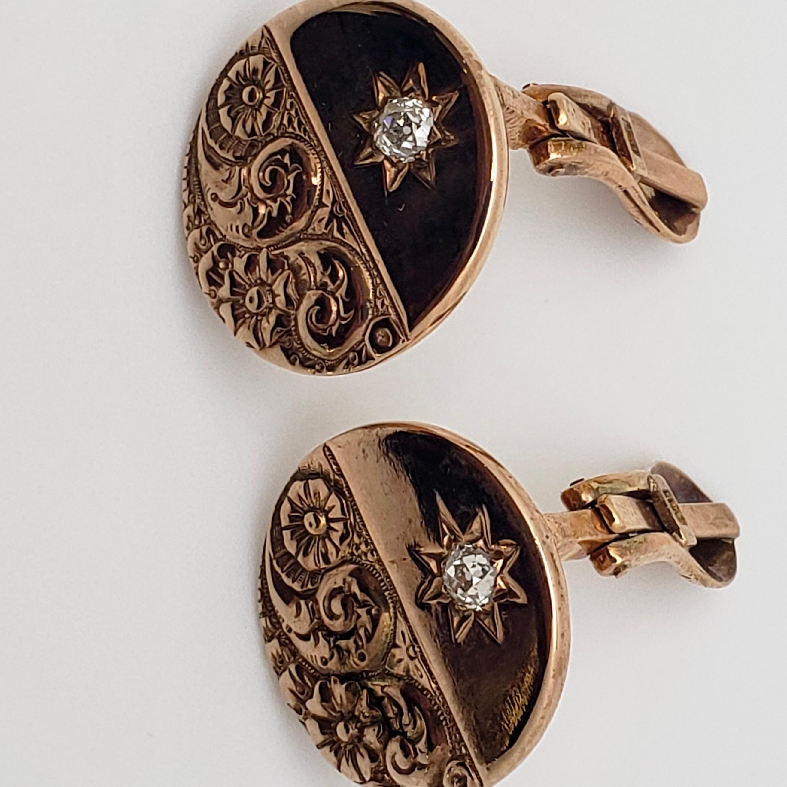 Diamond 18K/14K Rose Gold Hand Carved Earrings For Sale 3