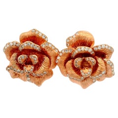 Diamond 18K Rose Gold Rose Motif Earrings
