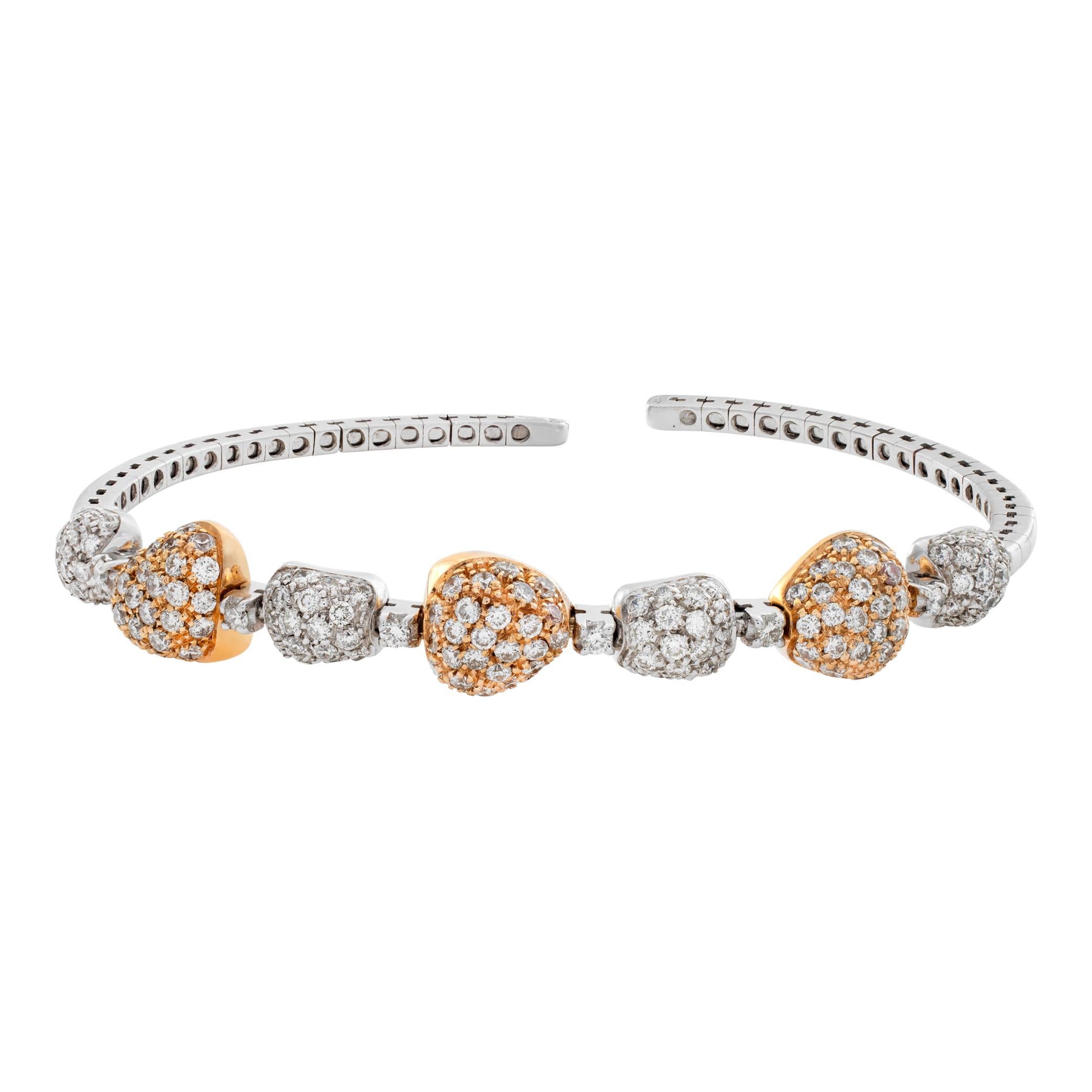 Diamond 18k white and yellow gold bangle For Sale