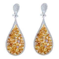 Diamond 18k white and yellow gold hanging earrings